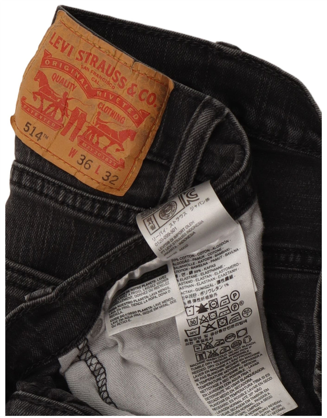 Levi's muške 514 ravne traperice W36 L32 sivi pamuk