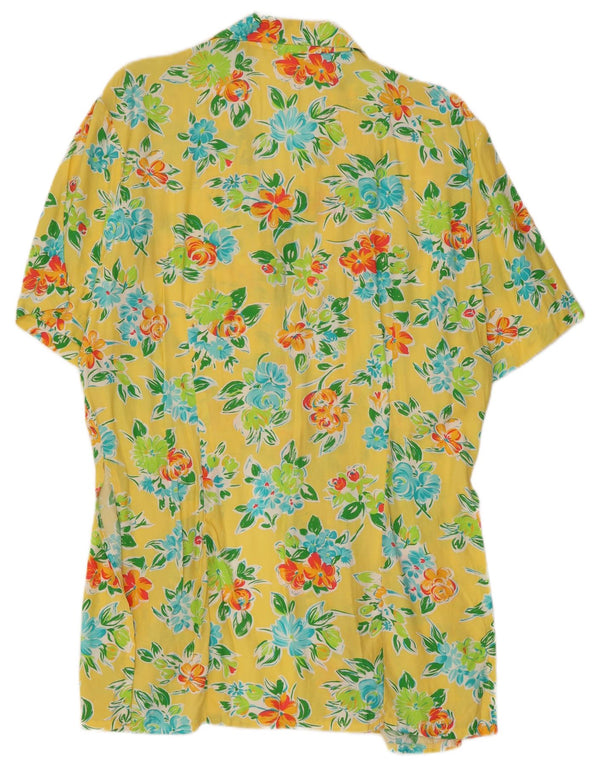 VINTAGE Womens Short Sleeves Shirt Dress UK 14 Medium Yellow Floral