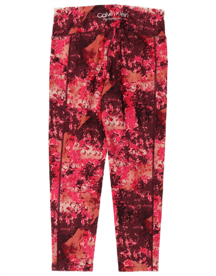 CALVIN KLEIN Ženske tajice s apstraktnim uzorkom UK 14 Large Burgundy najlon