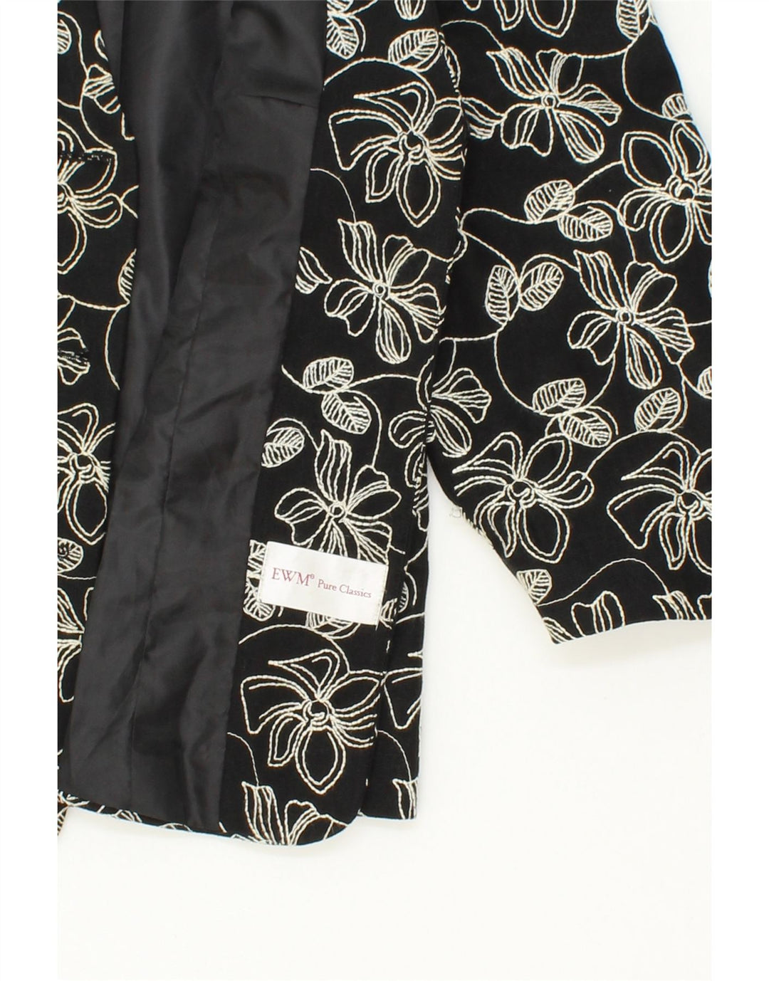 EWM Womens 3 Button 3/4 Sleeve Blazer Jacket UK 14 Medium  Black Floral Vintage EWM and Second-Hand EWM from Messina Hembry 