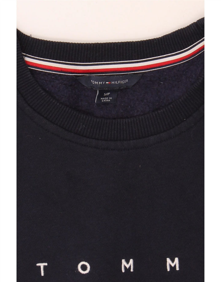 TOMMY HILFIGER Womens Oversized Sweatshirt Jumper UK 10 Small Navy Blue Vintage Tommy Hilfiger and Second-Hand Tommy Hilfiger from Messina Hembry 