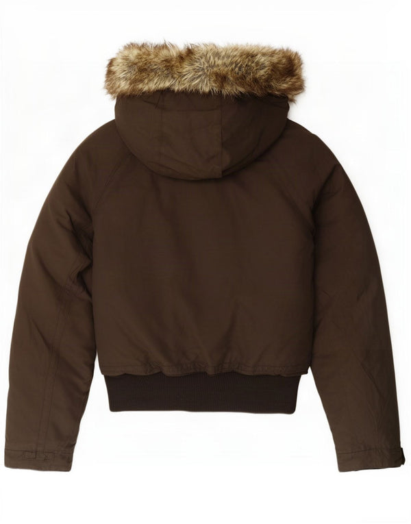 Woolrich ženska jakna s kapuljačom i podstavljenom bomber jaknom UK 14 Veliki smeđi pamuk