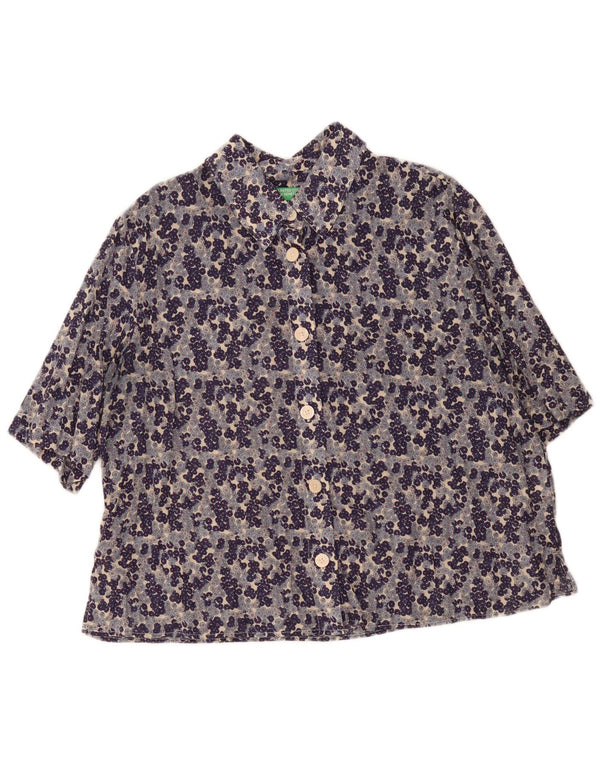 Benetton ženska košulja kratkih rukava UK 18 XL tamnoplavi cvjetni pamuk