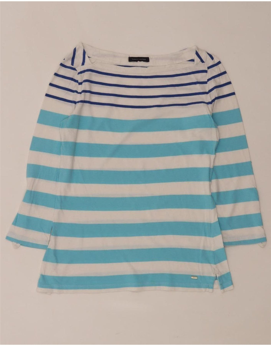 TOMMY HILFIGER Ženska majica s 3/4 rukavima UK 12 srednje plave pruge