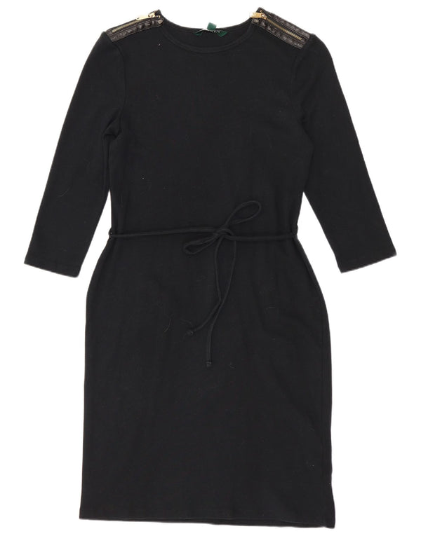 RALPH LAUREN Womens 3/4 Sleeve Sheath Dress UK 10 Small Black Cotton