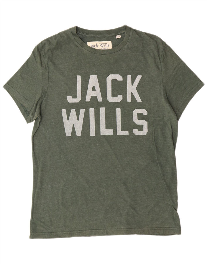 JACK WILLS Mens Graphic T-Shirt Top Medium Khaki Cotton