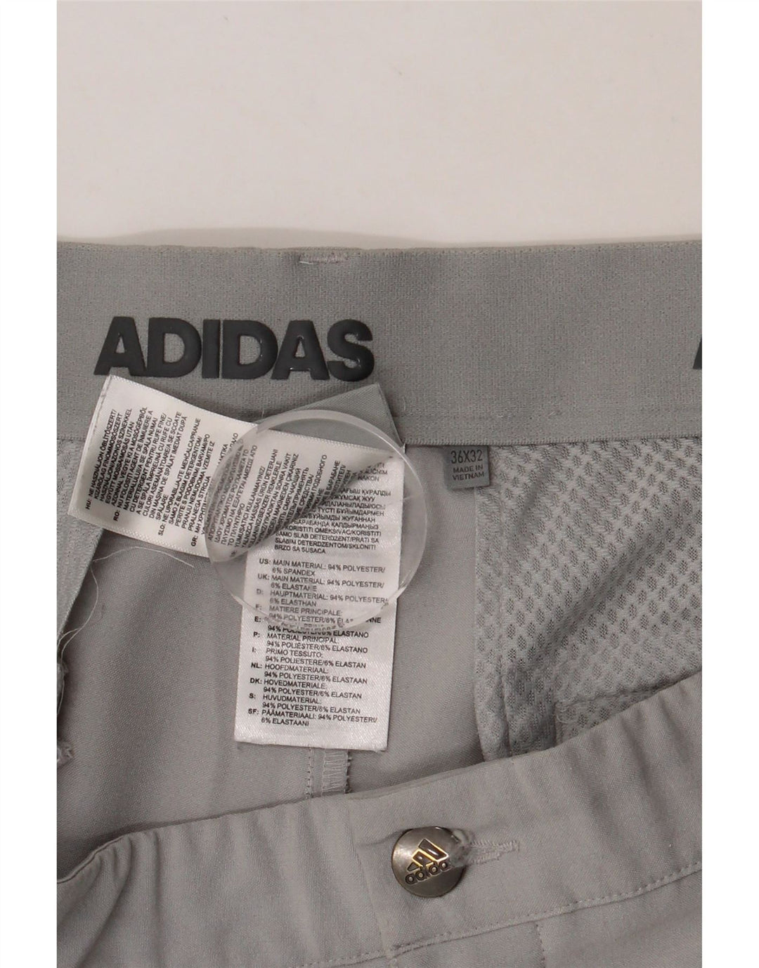 ADIDAS Mens Slim Fit Chino Trousers W36 L32 Grey Polyester Vintage Adidas and Second-Hand Adidas from Messina Hembry 