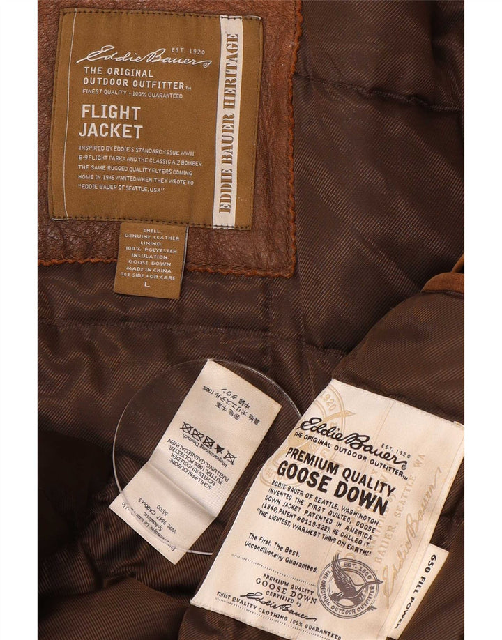 Eddie Bauer Mens Padded Flight Leather Jacket UK 40 Large Brown