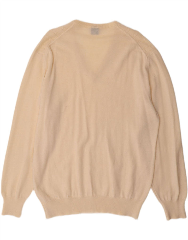 VINTAGE Mens V-Neck Jumper Sweater Large Off White