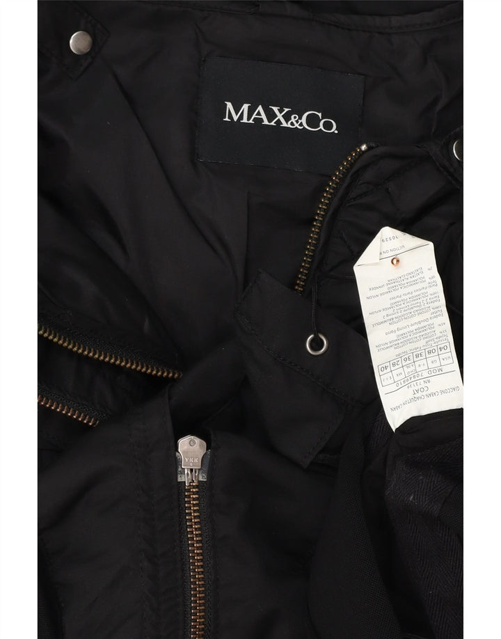 MAX & CO. Ženska prevelika parka jakna s kapuljačom UK 8 Mala crna pamučna