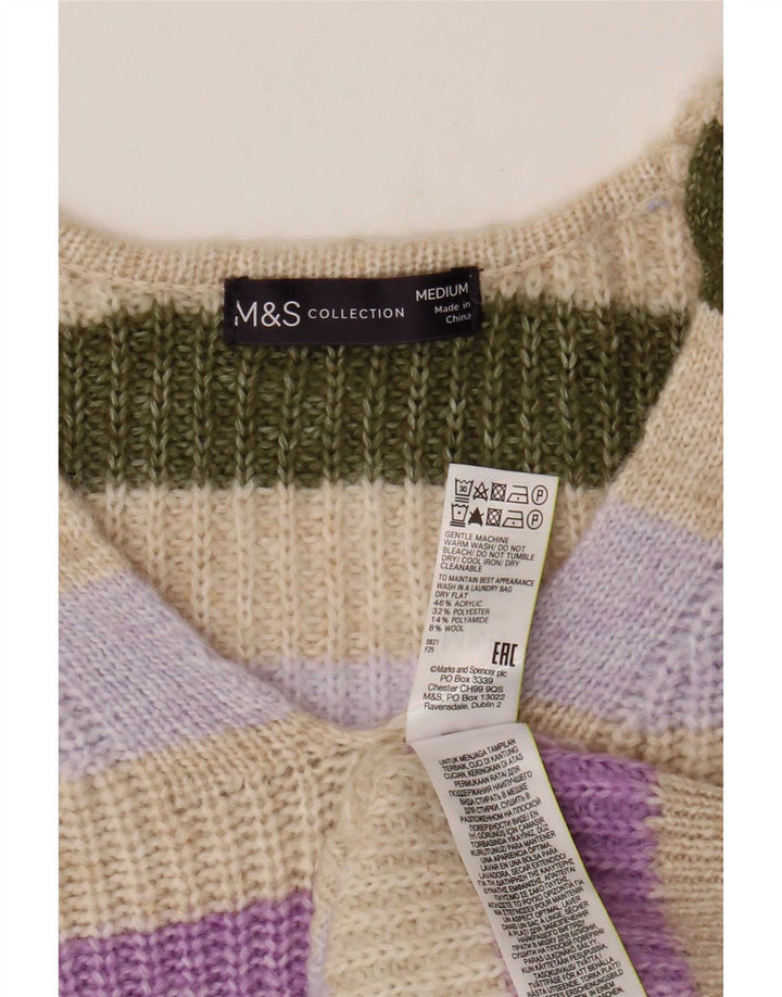 Marks & Spencer ženski džemper s V-izrezom UK 14 srednje bež na pruge