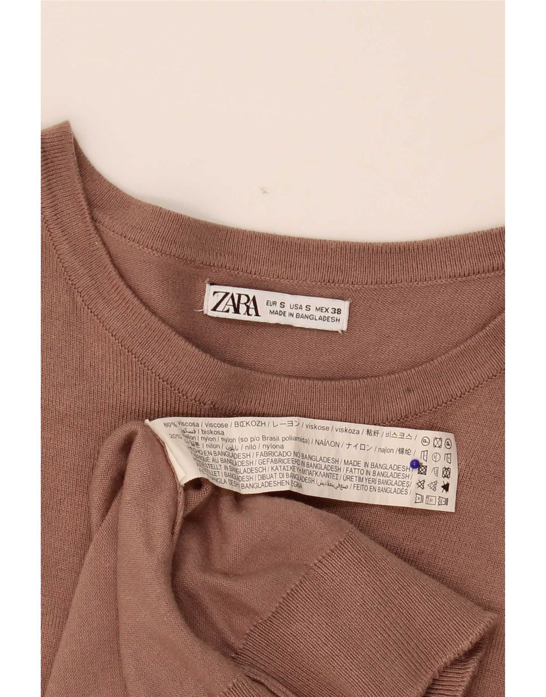 Zara muški pulover s lađastim izrezom mali, bež viskoza
