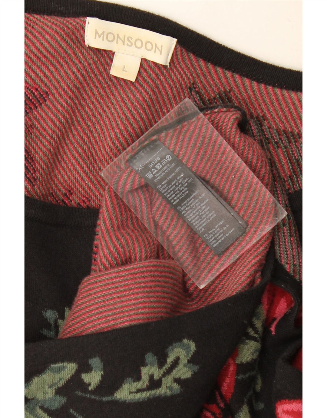 MONSOON Ženska džemper haljina dugih rukava UK 16 Velika crna cvjetna pamuk