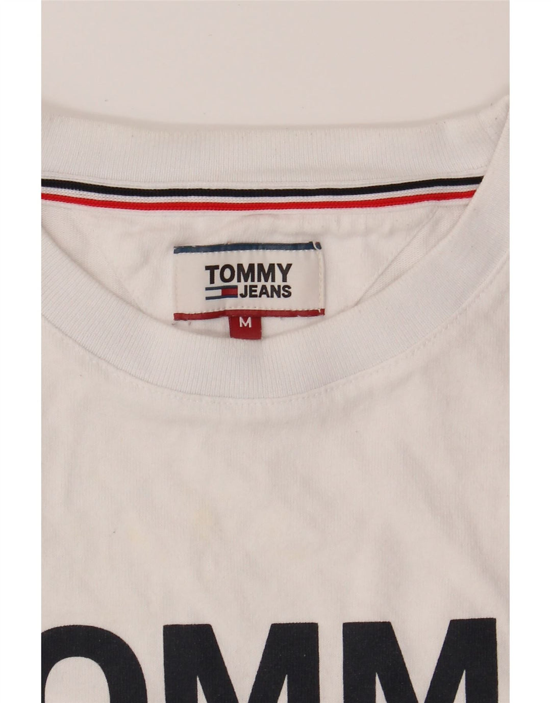 TOMMY HILFIGER Mens Graphic T-Shirt Top Medium White Cotton Vintage Tommy Hilfiger and Second-Hand Tommy Hilfiger from Messina Hembry 