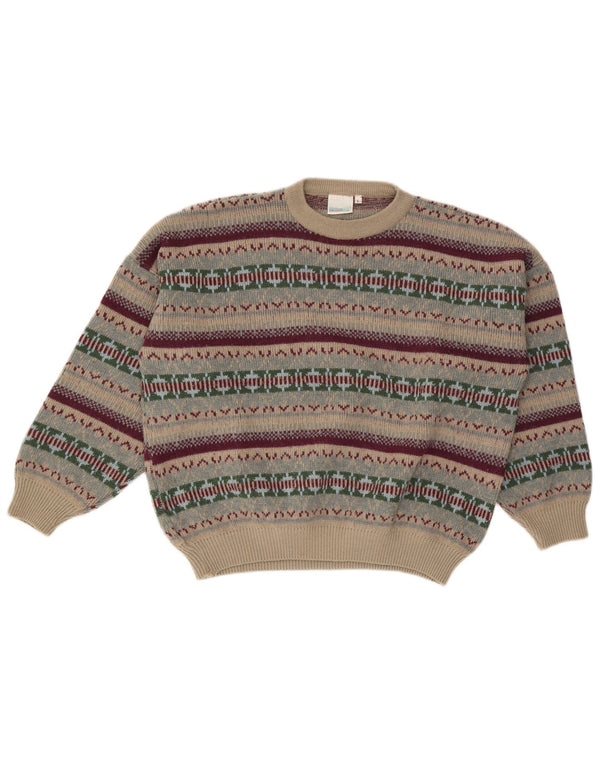 Vintage ženski džemper s okruglim izrezom UK 16 Large Beige Fair Isle