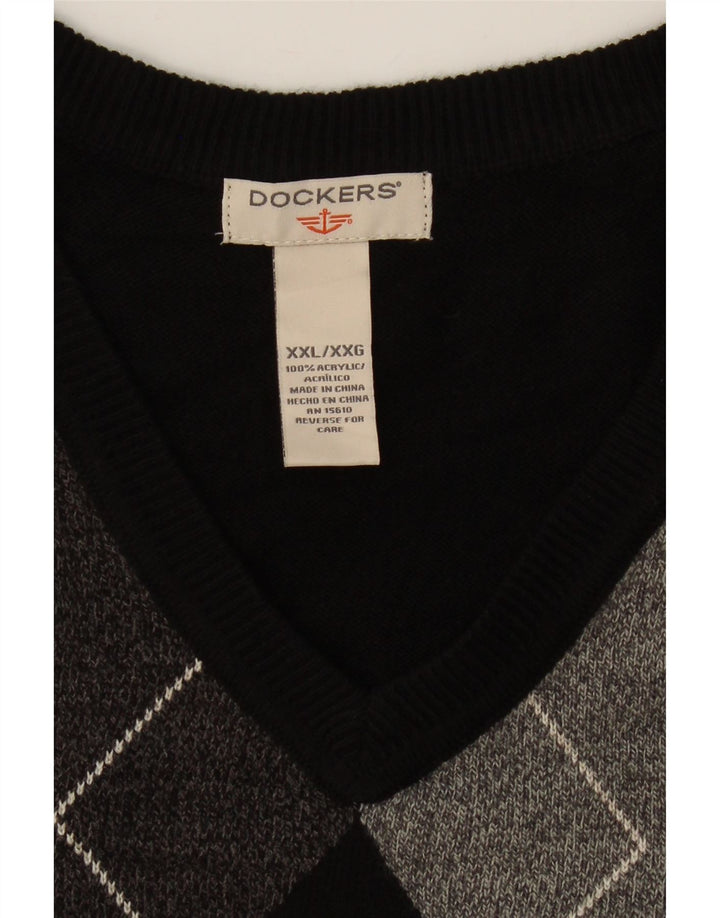DOCKERS Mens Vest Tank Top 2XL Black Argyle/Diamond Acrylic Vintage Dockers and Second-Hand Dockers from Messina Hembry 