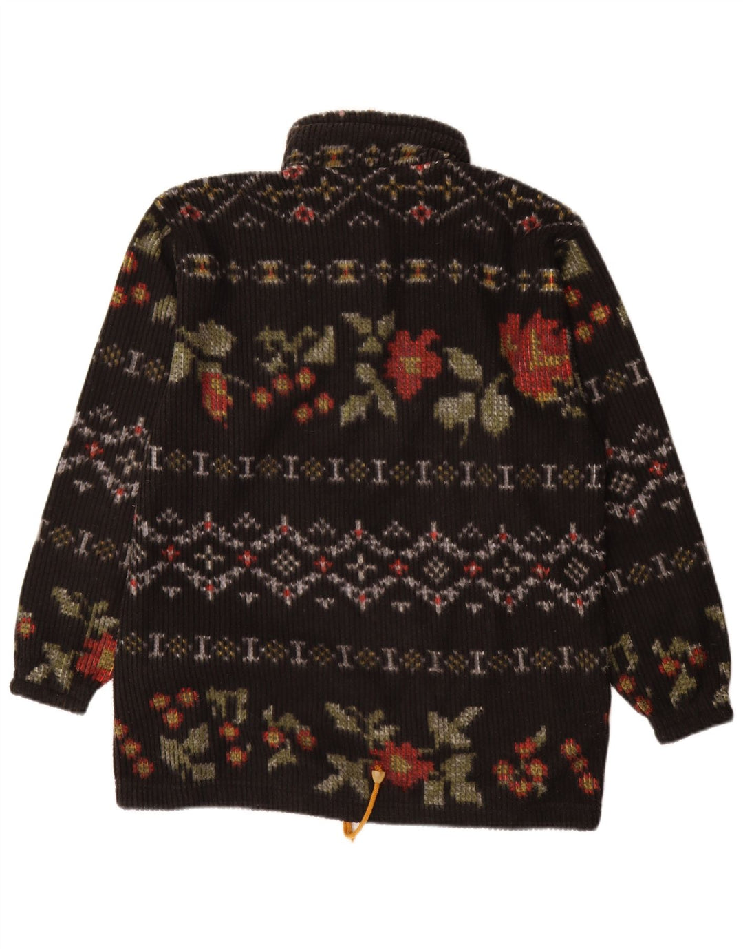 Vintage ženski džemper s dugmadima i ovratnikom IT 48 XL crni cvjetni poliester