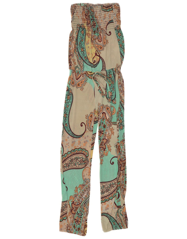 Vintage ženski kombinezon bez naramenica UK 10 Small Green Paisley