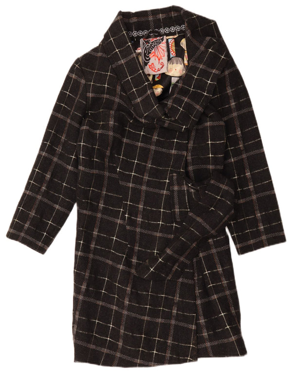Vintage Womens Oversized Overcoat US 2 XS Black Check Wool