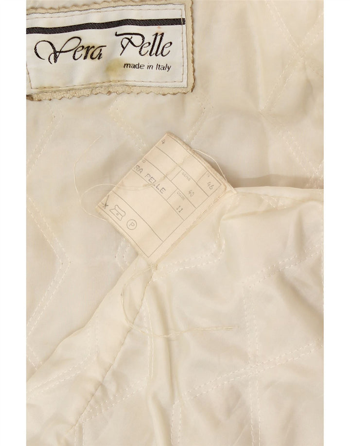 Vintage ženska kožna jakna s kapuljačom IT 46 Large Beige Leather