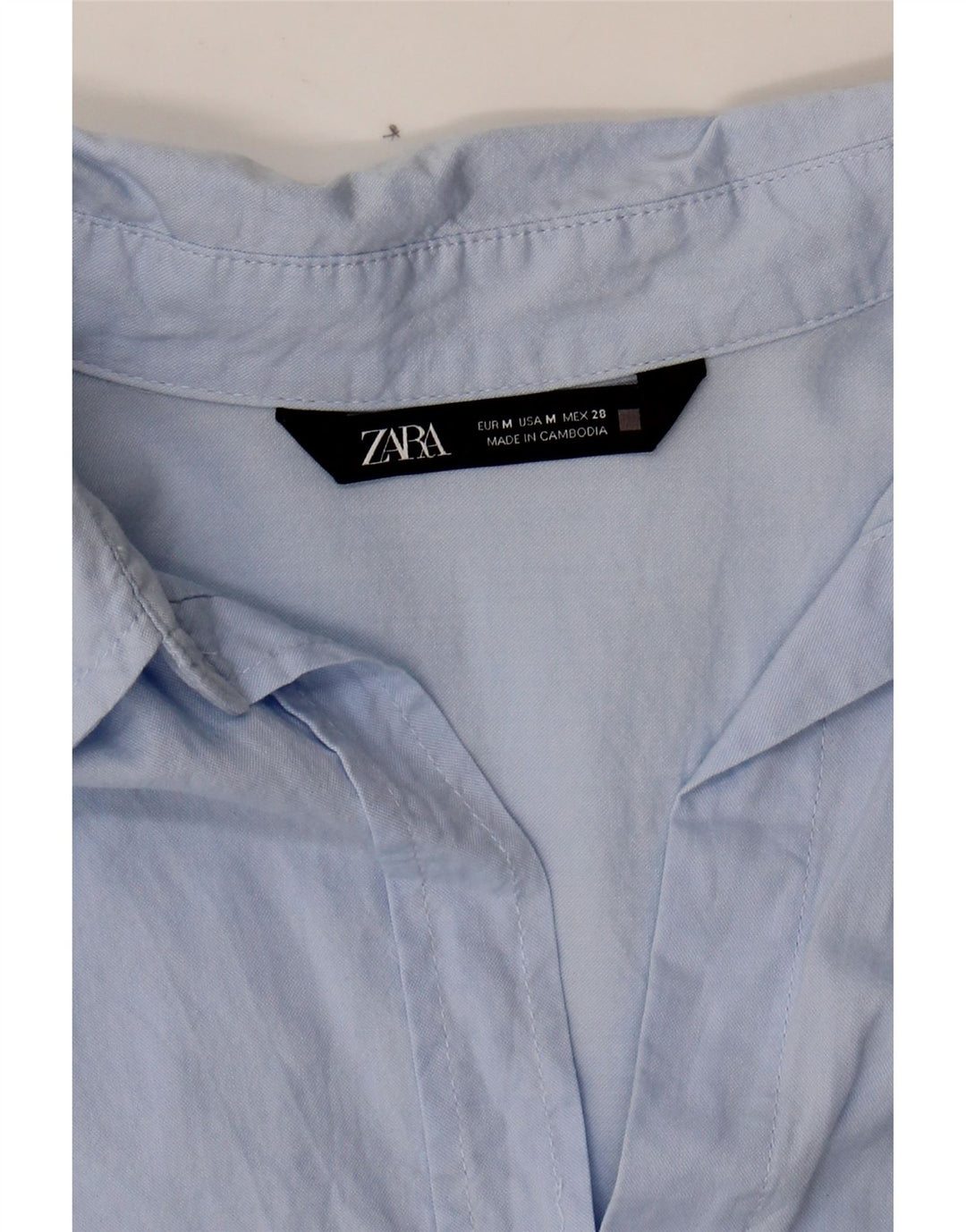 ZARA Womens 3/4 Sleeve Shirt UK 14 Medium Blue Cotton Vintage Zara and Second-Hand Zara from Messina Hembry 