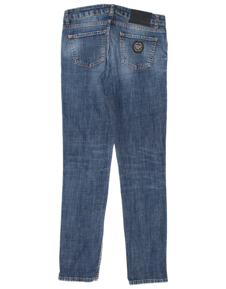 PHILIPP PLEIN Ženske uske traperice ravnog kroja W28 L30 plavi pamuk