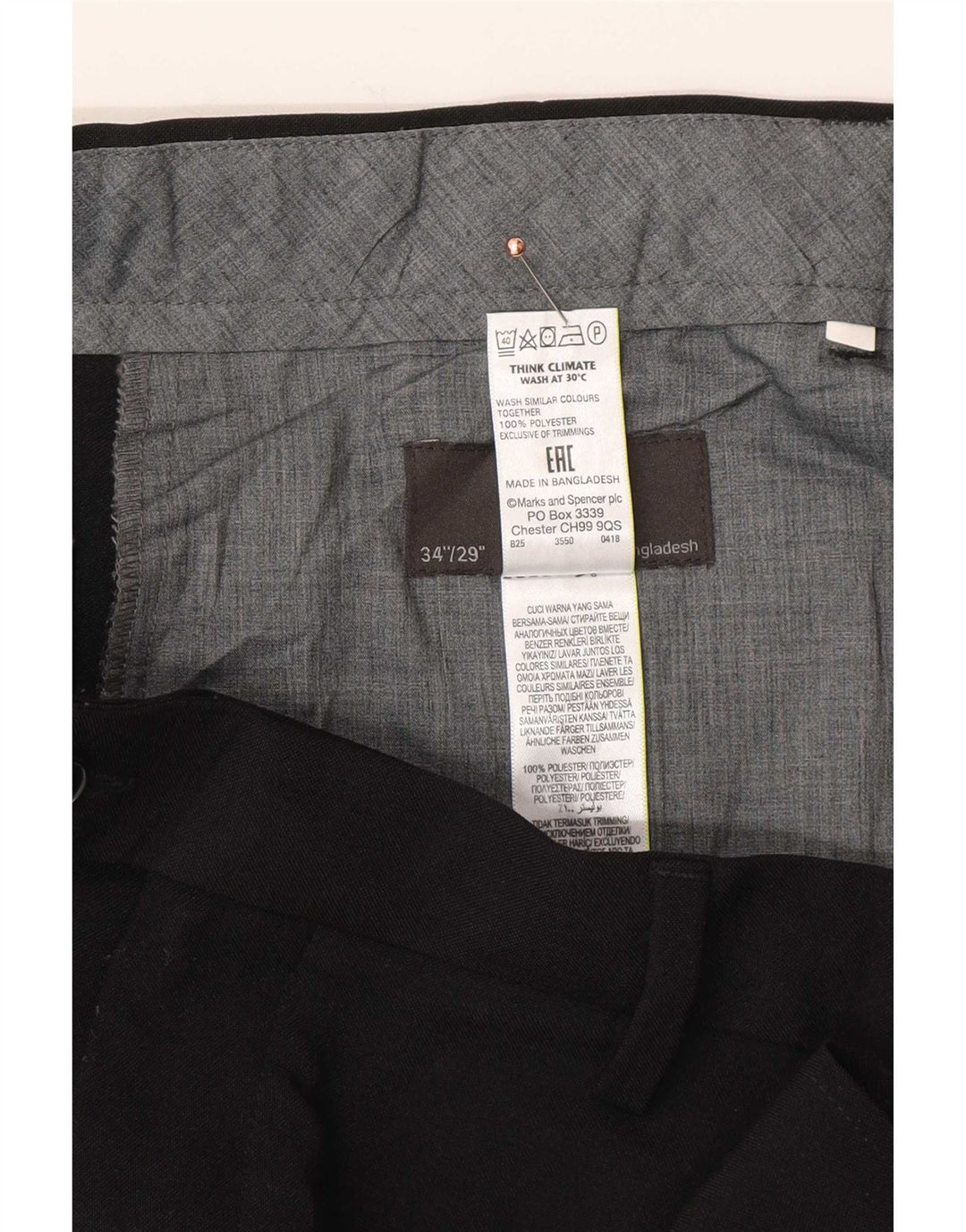 Marks & Spencer muške uobičajene hlače W34 L29 crni poliester