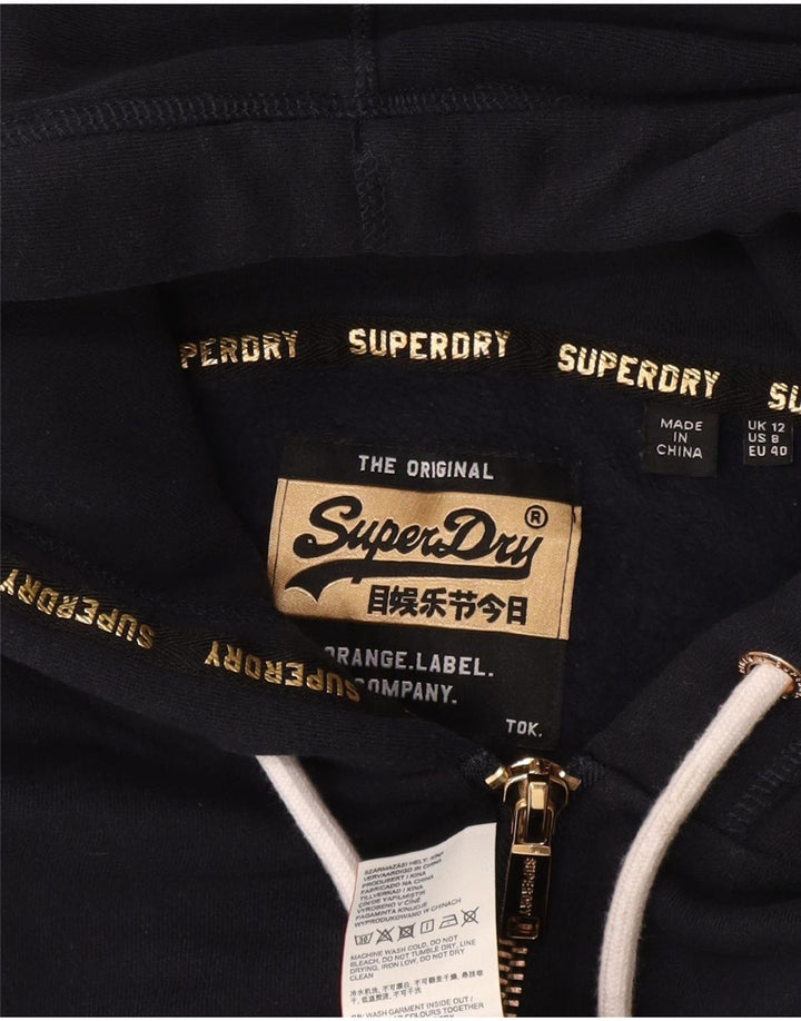 Superdry ženski džemper s kapuljačom s patentnim zatvaračem UK 12 srednje tamnoplavi pamuk