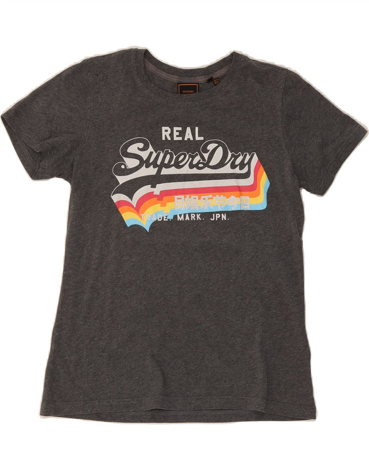SUPERDRY Womens Graphic T-Shirt Top UK 10 Small Grey Vintage Superdry and Second-Hand Superdry from Messina Hembry 