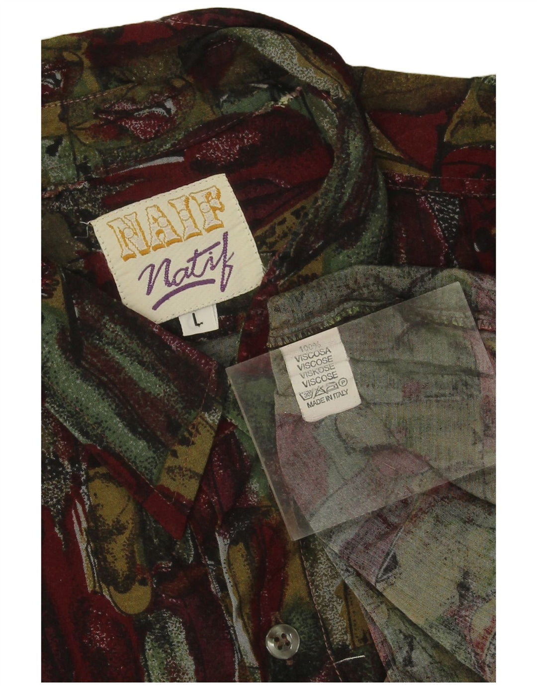 Vintage muška košulja s apstraktnim uzorkom, velika bordo viskoza