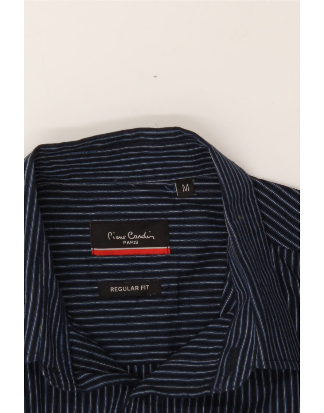 PIERRE CARDIN Mens Regular Fit Shirt Medium Navy Blue Striped Polyester Vintage Pierre Cardin and Second-Hand Pierre Cardin from Messina Hembry 