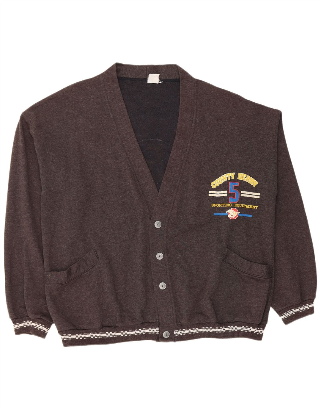 VINTAGE muški grafički kardigan džemper 2XL sivi