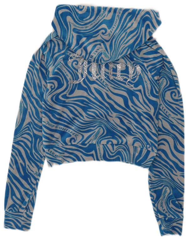 Juicy Couture Womens Crop Graphic Zip Hoodie Sweater UK 10 Small Blue