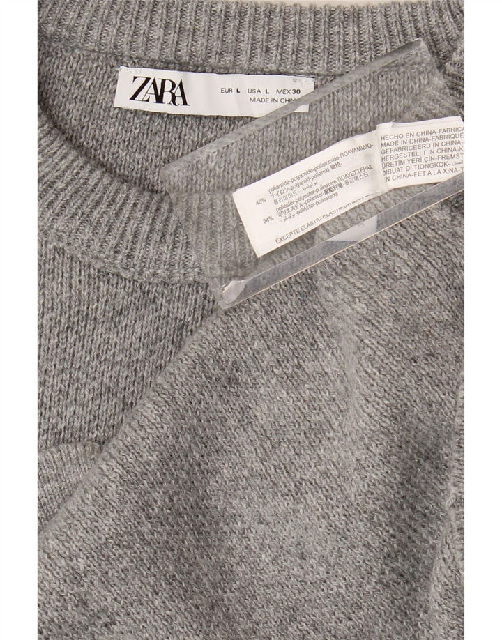 Zara ženski džemper s okruglim izrezom UK 16 Veliki sivi poliamid