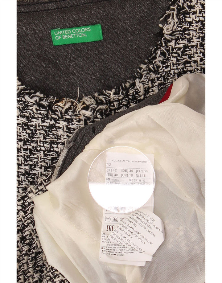 BENETTON Ženska jakna sa jaknom otvorenog kroja UK 10 Mala siva houndstooth