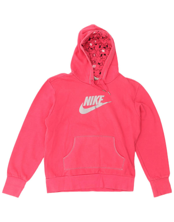 NIKE Womens Graphic Hoodie Jumper UK 16/18 XL Pink Cotton