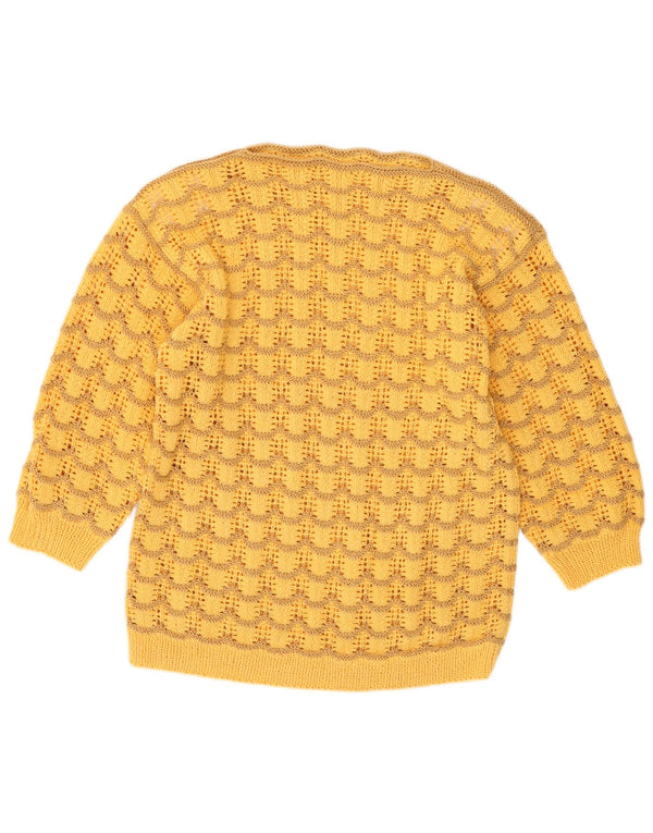 Vintage ženski džemper s brodskim izrezom UK 14 Retro srednje žute pruge