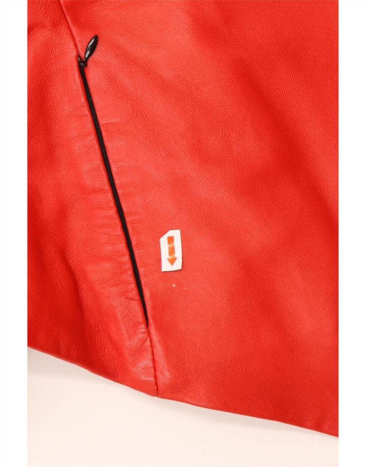 VINTAGE ženska asimetrična kožna jakna s kapuljačom UK 16 Velika crvena koža