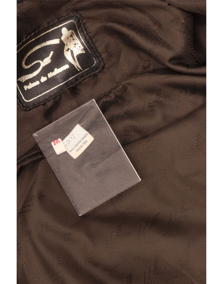 Vintage ženski preveliki kožni kaput UK 14 Srednja crna koža