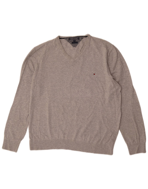 Tommy Hilfiger muški džemper s V-izrezom 2XL sivi pamuk