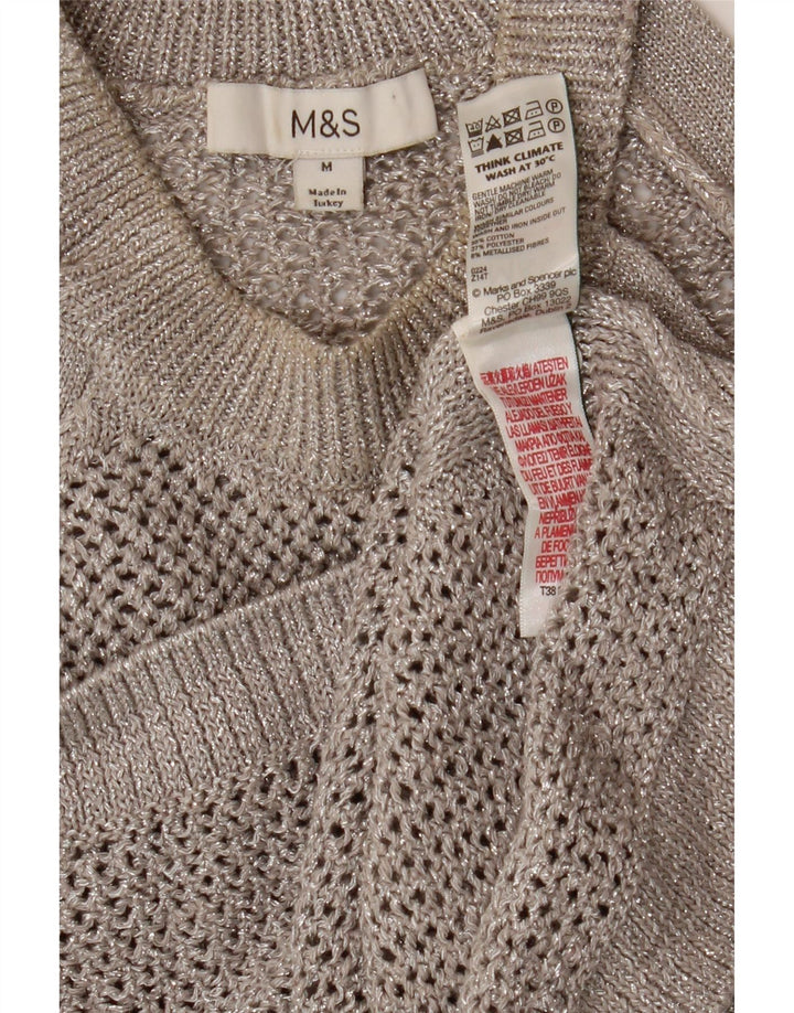 Marks & Spencer ženski heklani kratki top UK 12 srednje sivi flekasti pamuk