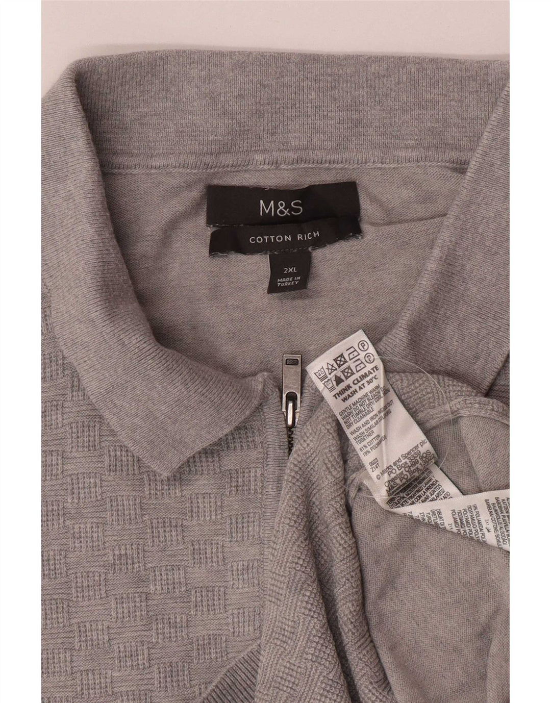 Marks & Spencer muški pulover s polo ovratnikom 2XL, sivi pamuk