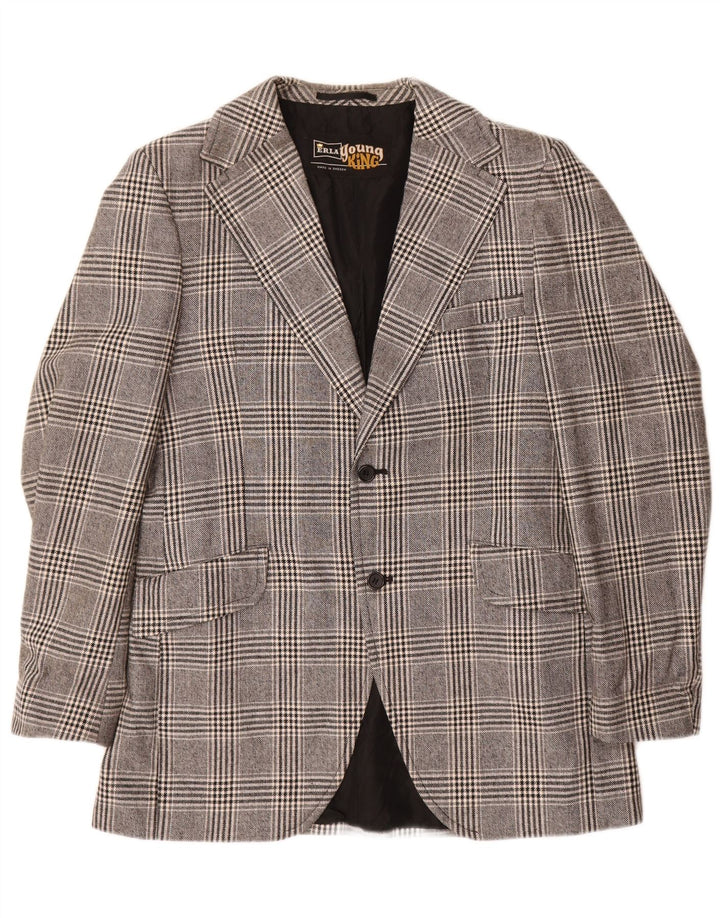 Vintage muška jakna sa 2 gumba UK 38 srednje sivi karirani poliester