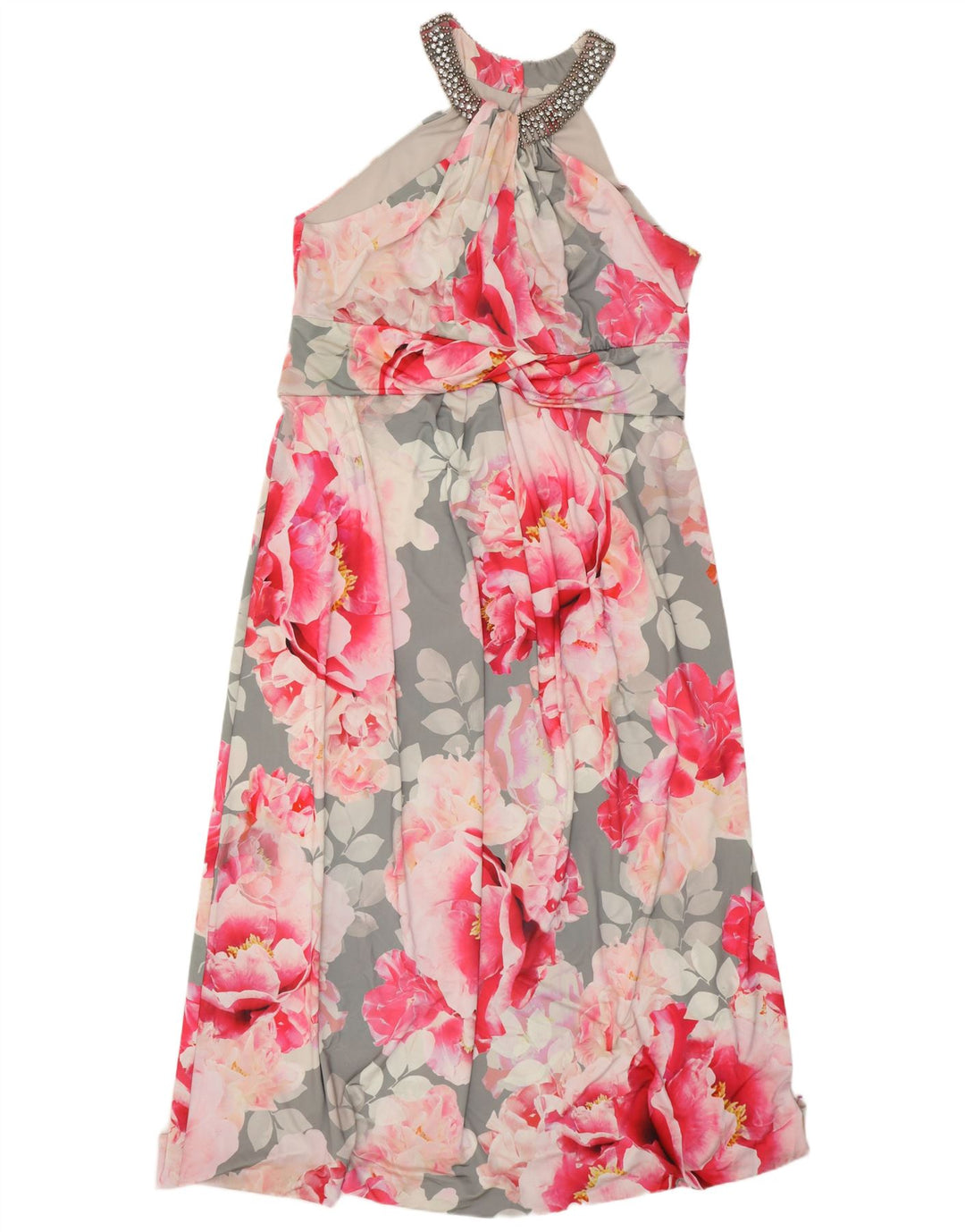 DEBUT Womens Maxi Halter Dress UK 20 2XL Multicoloured Floral Polyester