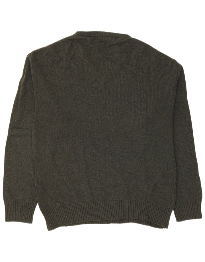 VINTAGE muški džemper s V-izrezom Srednje zelena Argyle/Diamond Nova vuna