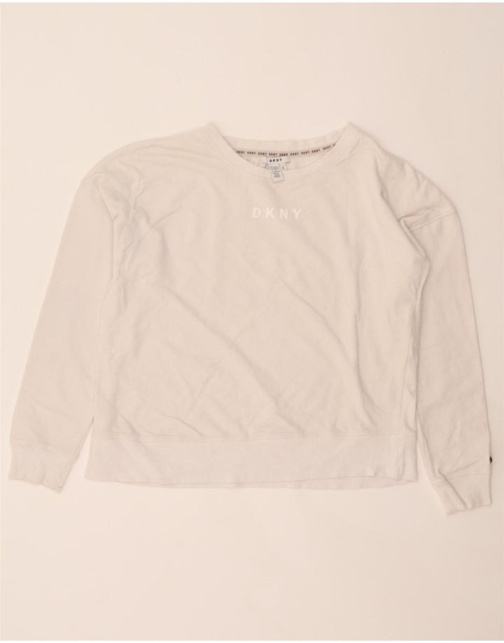 DKNY Womens Crop Oversized Sweatshirt Jumper UK 10 Small White Cotton Vintage Dkny and Second-Hand Dkny from Messina Hembry 