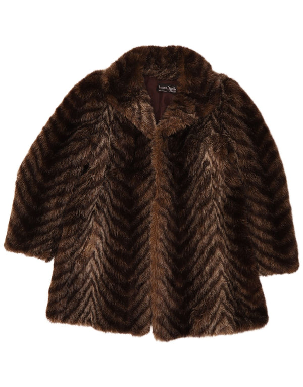 Lucien Daville Ženski kaput od umjetnog krzna UK 16 Large Brown Chevron Akril