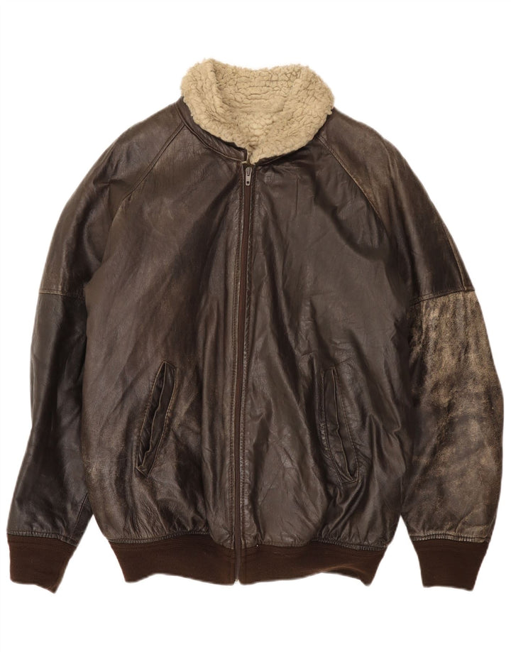 Vintage muška kožna šerpa jakna IT 52 XL smeđa