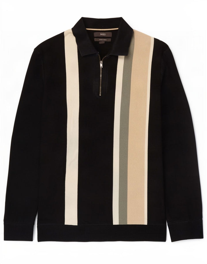 Marks & Spencer muški pulover s polo ovratnikom srednje crne boje