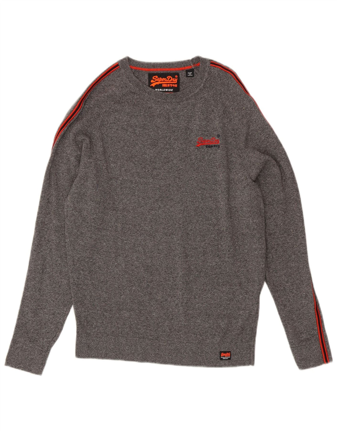 SUPERDRY Mens Crew Neck Jumper Sweater Small Grey Flecked Cotton